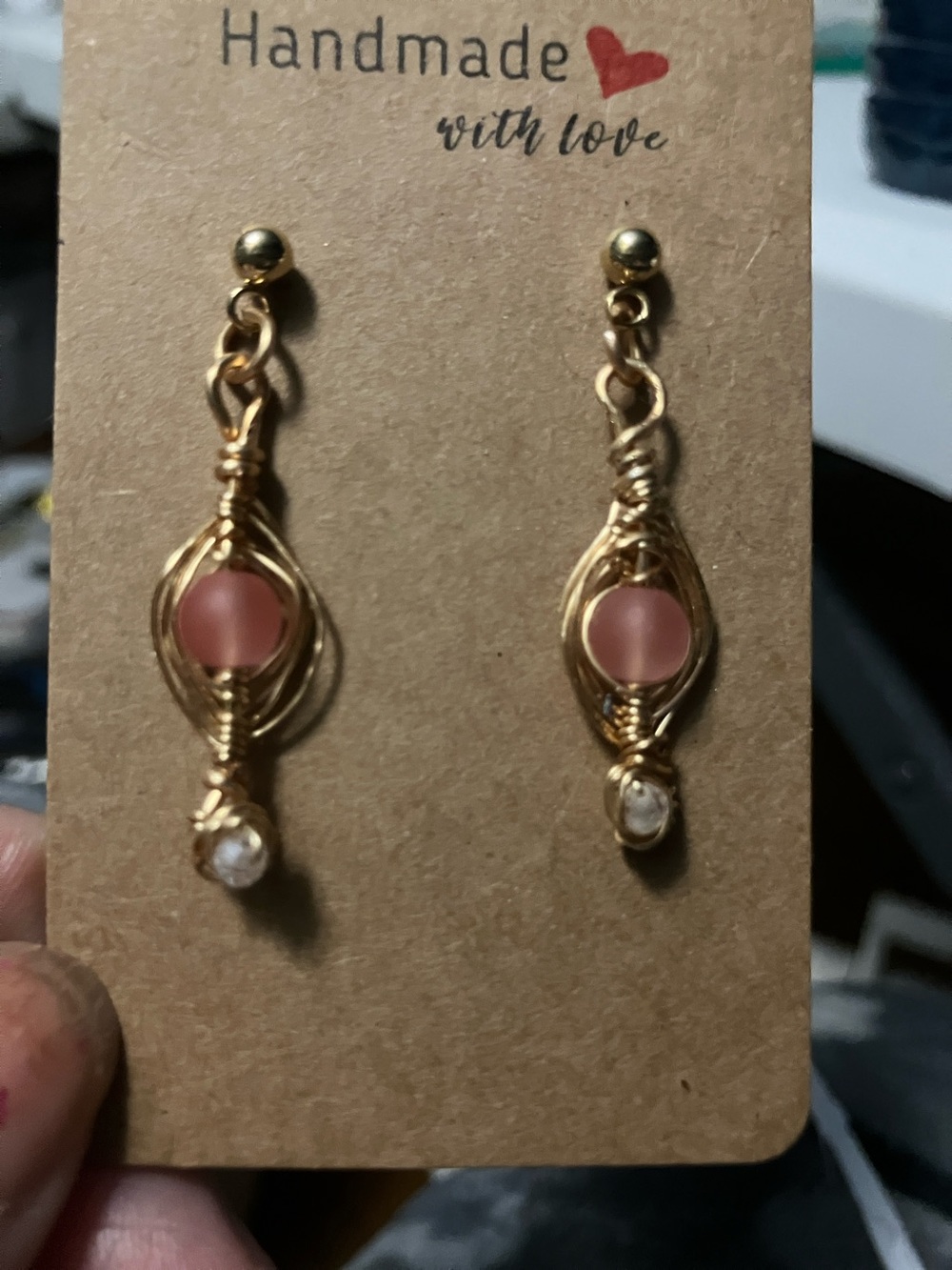 Handmade Gold Wire Wrapped Cherry Quartz Drop Earrings
